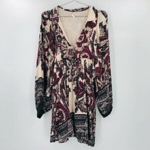 Free People Long Balloon Sleeves V Neck Collar Mini Dress Size Medium